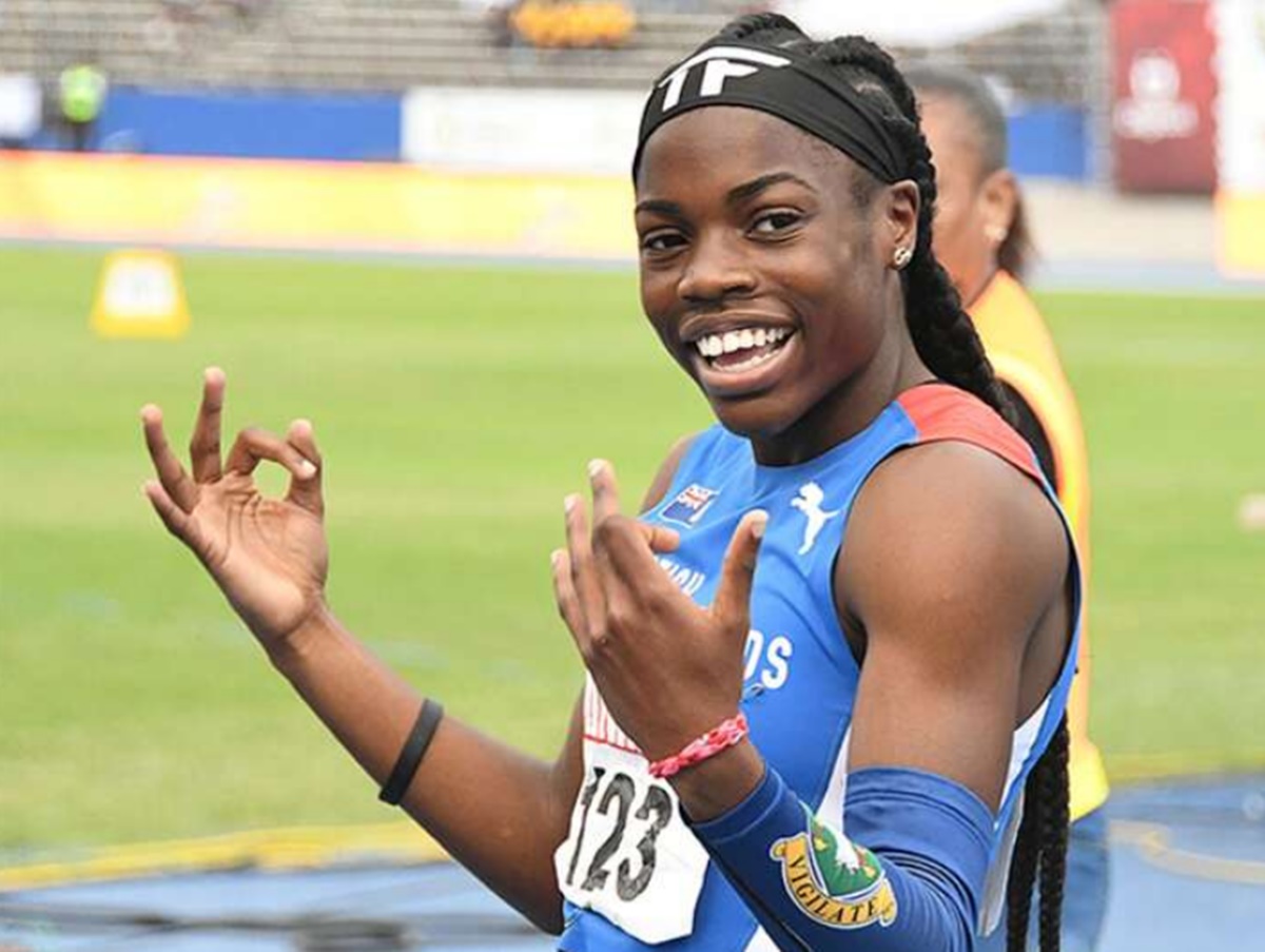 Adaejah Hodge of the BVI celebrating at the 2022 Carifta Games in Jamaica