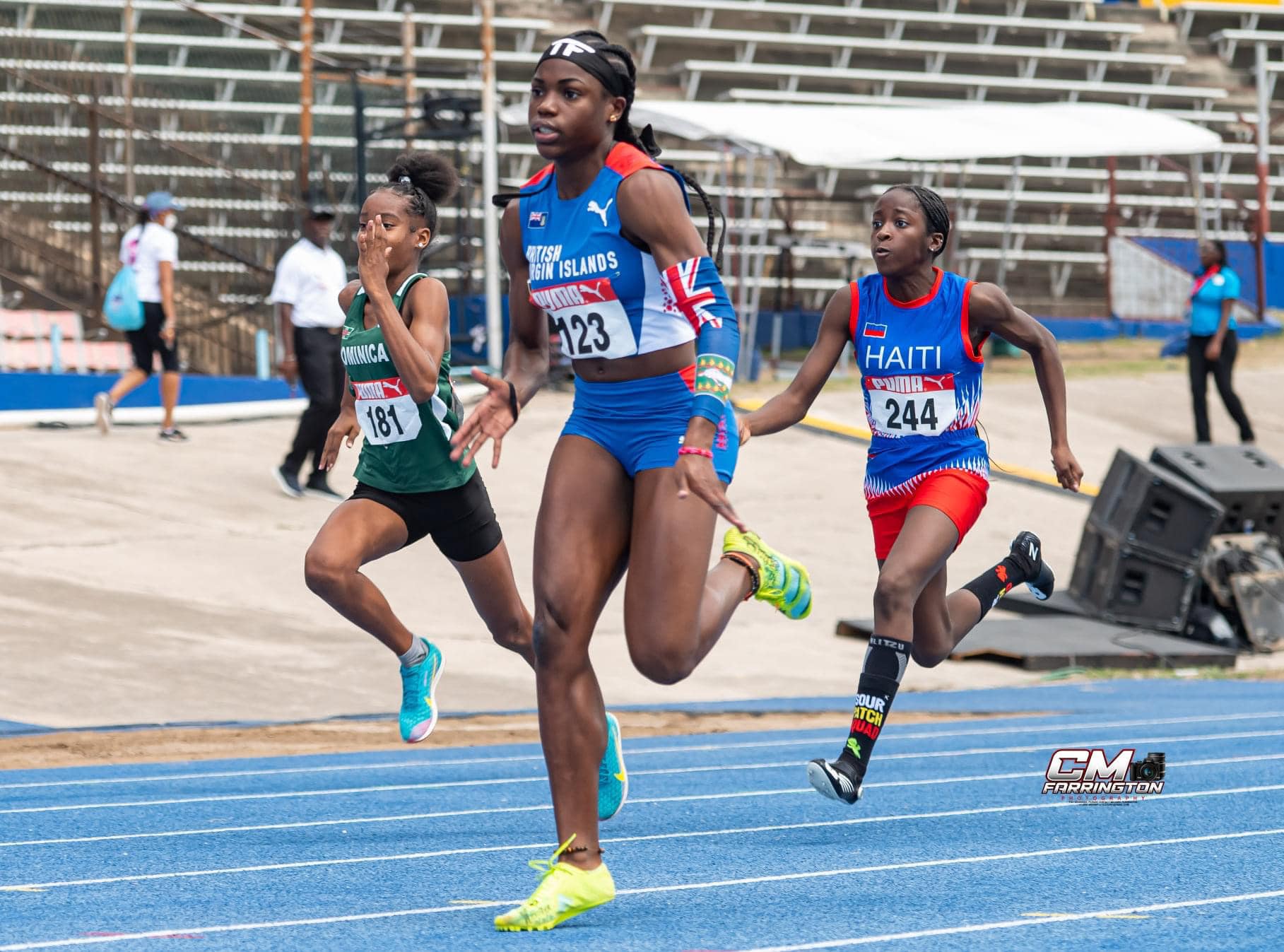 BVI's Adaejah Hodge winning her race at the 2022 Carifta Games in Kingston, Jamaica