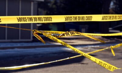 Yellow tape cordon off crime scene
