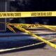 Yellow tape cordon off crime scene