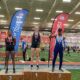 Kimberly Smith (first from right) celebrates her silver medal .