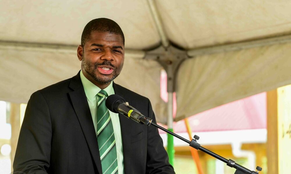 Premier Natalio Wheatley speaks at Market Square opening ceremony in Road Town, Tortola