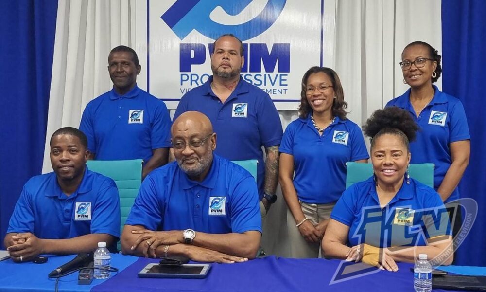 PVIM candidates, front from left: Mitch Turnbull, Ronnie Skelton, and Shereen Flax-Charles; standing from left: Paul Hewlett, Stacy Mather, Shaina Smith, and Sylvia Moses.