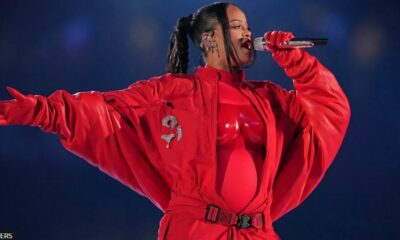 A pregnant Rihanna performing at the 2023 Super Bowl