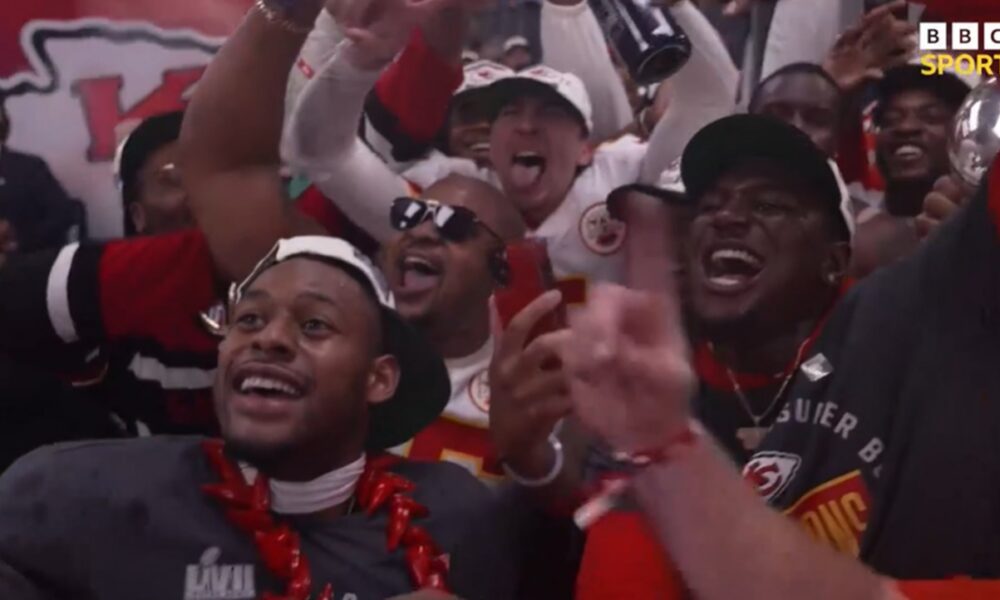 Kansas City Chiefs players celebrate Super Bowl 57 victory