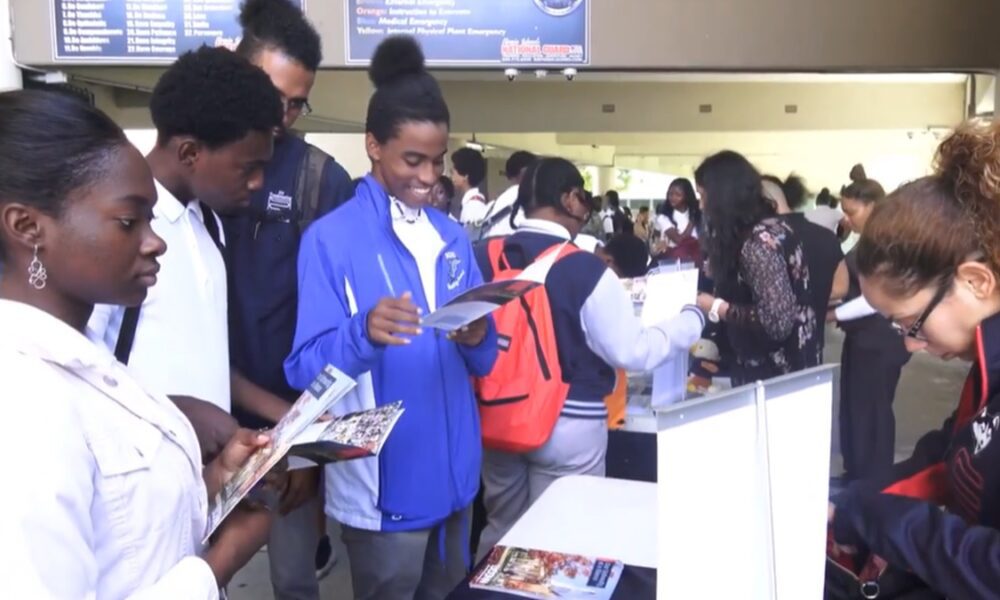 Students attending a college fair on St. Croix