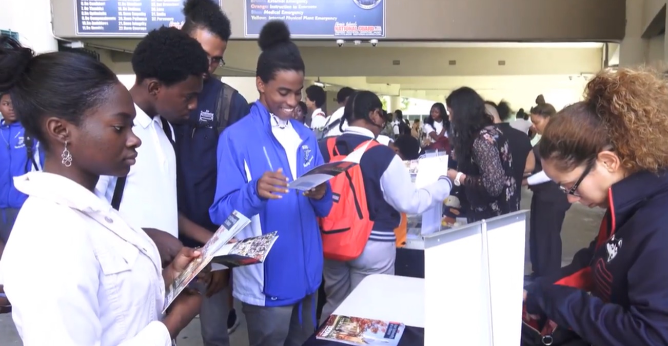 Students attending a college fair on St. Croix