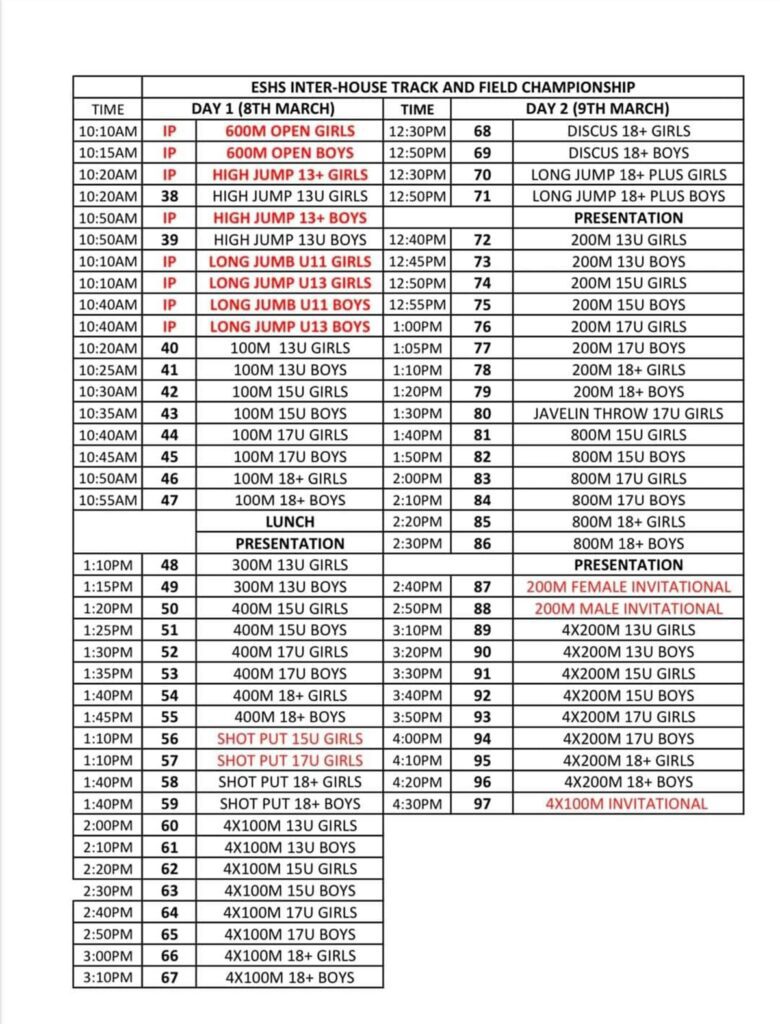 ESHS schedule 