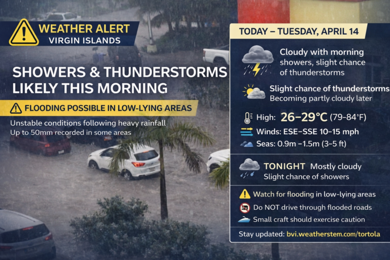 Showers and Possible Thunderstorms Expected Across Virgin Islands
